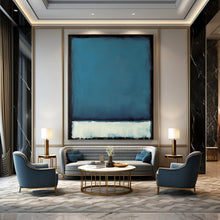 Load image into Gallery viewer, Blue, White &amp; Black Color - Blocked Abstract Painting, Ideal for Modern Office &amp; Calm Reading Nook LargeART1953

