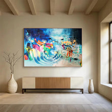Load image into Gallery viewer, Vivid Blue &amp; Colorful Abstract Art for Eclectic Lounge &amp; Art Gallery DKH064

