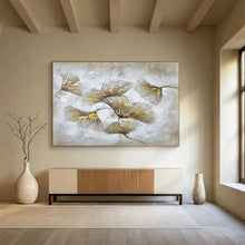 Load image into Gallery viewer, Gold and Silver Ginkgo Leaf Painting on Canvas - “Elegant Foliage” DKH790
