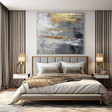 Load image into Gallery viewer, Gray &amp; Gold Textured Abstract Canvas Painting, Suited for Minimalist Bedroom &amp; Sophisticated Lounge LargeART1260
