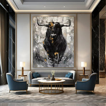 Load image into Gallery viewer, Black &amp; Gold Abstract Bull Close - Up, Suited for Bold Home Gym &amp; Statement Wall LargeART1971
