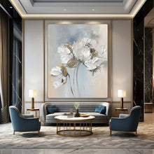 Load image into Gallery viewer, White &amp; Gold Textured Floral Abstract Art, Perfect for Elegant Dining Room &amp; Luxury Bedroom LargeART2149
