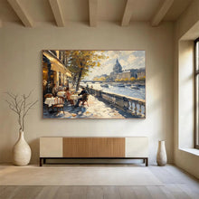 Load image into Gallery viewer, Charming Riverfront Café Abstract Painting on Canvas - “Parisian Afternoon” DKH666
