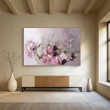 Load image into Gallery viewer, Hand - painted Generous - sized Pink Flowers with Baby’s Breath Acrylic Art for Romantic Bedroom Decor LargeART1762
