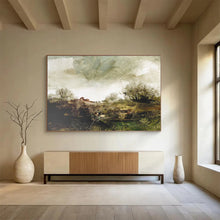 Load image into Gallery viewer, Textured Green Field with Trees Abstract acrylic painting DLZ122
