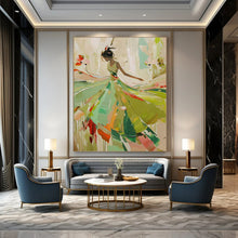 Load image into Gallery viewer, “Elegant Dancer in Green” – Abstract Figure Oil Painting with Flowing Colors DTP082
