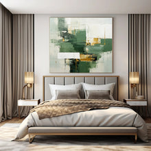 Load image into Gallery viewer, Oversized Hand - painted Green and Gold Geometric Mix Acrylic Art for Modern - Chic Dining Rooms LargeART0199
