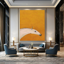 Load image into Gallery viewer, “Minimalist White Horse on Orange” - Simplistic Equine Portrait on Canvas DKH1427

