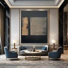 Load image into Gallery viewer, “Dual Textures” ，Black background with two textured rectangles, one grid - patterned gold, one smooth gray. DTP307
