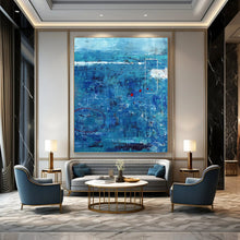 Load image into Gallery viewer, “Textured Blue Depths” - Blue with Red Accents Abstract Art on Canvas DKH1100
