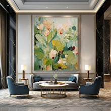Load image into Gallery viewer, “Pastel Floral Impasto” ，Soft greens, yellows, and pinks with thick, sculptural flower and leaf shapes. DTP319
