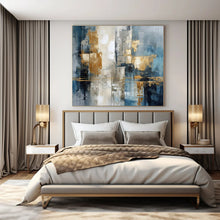 Load image into Gallery viewer, Blue &amp; Gold Urban Abstract Canvas Painting, Great for Modern Office &amp; City - Themed Loft LargeART1257
