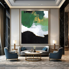 Load image into Gallery viewer, “Green, Gold, and Black Abstract” - Green, Gold, Black, White Abstract Art on Canvas DKH1222
