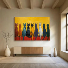 Load image into Gallery viewer, Colorful Cats “Rainbow Feline Row” Painting on Canvas, Whimsical Pet Art DKH838
