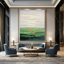Load image into Gallery viewer, “Soft Landscape Abstract” - Green, Gold, White Abstract Art on Canvas DKH1341

