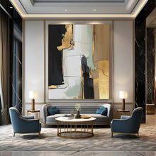 Load image into Gallery viewer, “Black, Gold &amp; Neutral Abstract” - Luxe Abstract Art on Canvas DKH1524
