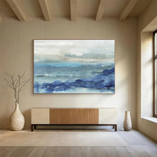 Load image into Gallery viewer, Blue - Toned Abstract Sea Painting On Canvas DKH414
