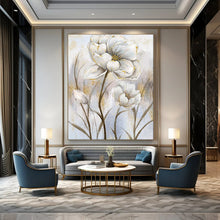 Load image into Gallery viewer, Elegant White &amp; Gold Floral Abstract Painting, Ideal for Glamorous Entryway &amp; Sophisticated Dining Room LargeART1906
