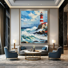 Load image into Gallery viewer, Colorful Lighthouse &amp; Sea Abstract Painting, Ideal for Nautical - Themed Living Room &amp; Coastal Restaurant LargeART1892
