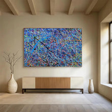 Load image into Gallery viewer, Hand - painted Blue Background Colorful Lines Acrylic Art for Creative Studio Spaces LargeART1726
