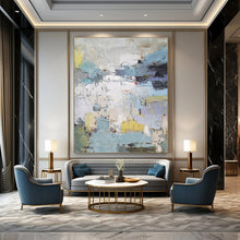 Load image into Gallery viewer, “Abstract Landscape Hues” ，Muted blues, grays, yellows, and hints of red, with a fragmented, abstract composition. DTP312

