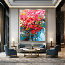 Load image into Gallery viewer, “Bold Pink Rose Bouquet” - Vivid Floral Impasto Art on Canvas DKH1432
