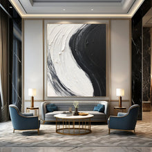 Load image into Gallery viewer, “Black &amp; White Swirl” – Thick, curved black and white impasto strokes DTP376
