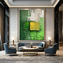 Load image into Gallery viewer, “Textured Green and Yellow Abstract” - Expressionistic Abstract Acrylic DTP029
