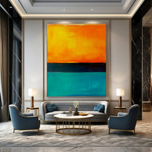 Load image into Gallery viewer, Orange, Black &amp; Teal Color - Blocked Abstract, Ideal for Energetic Game Room &amp; Bold Home Bar LargeART1949
