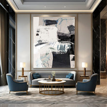 Load image into Gallery viewer, Collage - Like Abstract Intrigue – Gray, Black, White, and Blue Mixed - Media Abstract DTP194
