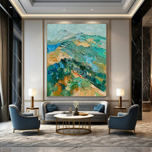 Load image into Gallery viewer, Green &amp; Blue Impasto Mountain Art, Ideal for Adventure - Inspired Office &amp; Cozy Cabin LargeART2120
