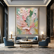 Load image into Gallery viewer, “Pastel Floral Impasto” - Soft Pink, Green, and Yellow Flower Art on Canvas DKH1397
