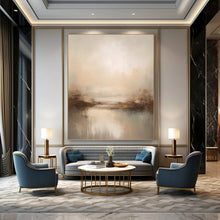 Load image into Gallery viewer, “Misty Lake at Dusk in Neutral Tones” - Beige, Grey, Brown Abstract Art on Canvas DKH1252
