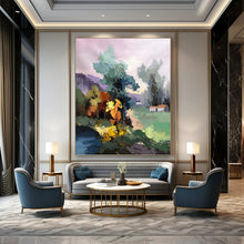 Load image into Gallery viewer, “Pastel Landscape with Village” - Pastel Multicolor Landscape Art on Canvas DKH1289
