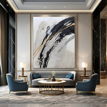 Load image into Gallery viewer, Black, Gold &amp; Silver Swirls – Abstract Acrylic with Metallic Accents DTP249
