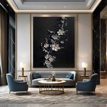 Load image into Gallery viewer, “Silver Floral on Black” - Decorative Abstract Art on Canvas DKH1543
