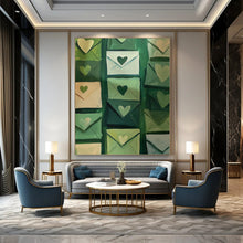 Load image into Gallery viewer, Green Envelopes with Hearts Abstract, Suited for Romantic Bedroom &amp; Cozy Home Office LargeART2031

