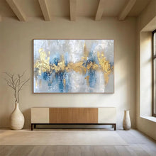 Load image into Gallery viewer, Cool - Toned Blue and Gold Abstract Layers Abstract acrylic painting DLZ046
