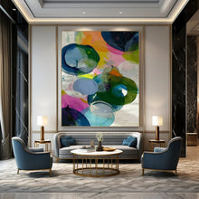 Load image into Gallery viewer, “Colorful Translucent Circles” Abstract Painting on Canvas, Vibrant Office Decor DKH999
