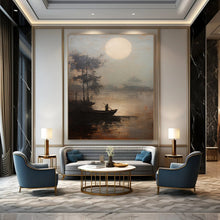 Load image into Gallery viewer, Gray &amp; Brown Moonlit Lake Abstract Art, Perfect for Calming Bedroom LargeART2094
