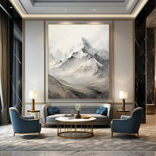 Load image into Gallery viewer, “Snow - Capped Mountain Peaks in Grey and White” - Grey, White Abstract Art on Canvas DKH1256

