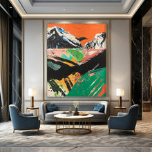 Load image into Gallery viewer, “Abstract Mountain Landscape in Bold Colors” – Vibrant Mountain Oil Painting with Expressive Brushstrokes DTP092
