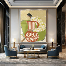 Load image into Gallery viewer, “Figural Vase Harmony” - Green, Yellow, Red, White Abstract Art on Canvas DKH1145
