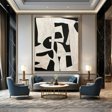 Load image into Gallery viewer, “Patchwork Monochrome Art” - Black, White Abstract Collage on Canvas DKH1137
