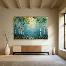 Load image into Gallery viewer, Textured Birch “Green Canopy” Painting on Canvas, Nature - Inspired Wall Art DKH828
