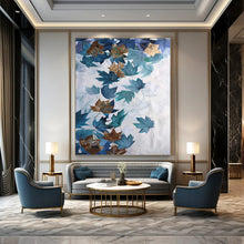 Load image into Gallery viewer, Blue &amp; Gold Leaf Abstract Painting, Perfect for Elegant Dining Room &amp; Nature - Inspired Living Room LargeART2078
