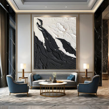 Load image into Gallery viewer, “Textured Black &amp; White Peaks” – Thick black impasto, white textured “mountains” DTP395
