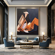 Load image into Gallery viewer, “Geometric Shapes in Warm Tones” Abstract Cubist - Inspired Painting on Canvas, Modern Interior Art DKH927
