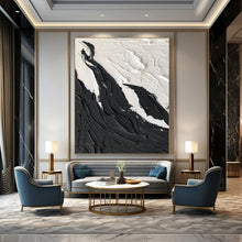 Load image into Gallery viewer, “Textured Black &amp; White Peaks” – Thick black impasto, white textured “mountains” DTP404
