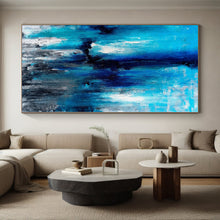 Load image into Gallery viewer, Hand - painted Large - scale Deep Blue Abstract Cascade Acrylic Art for Serene Bedrooms LargeART0024
